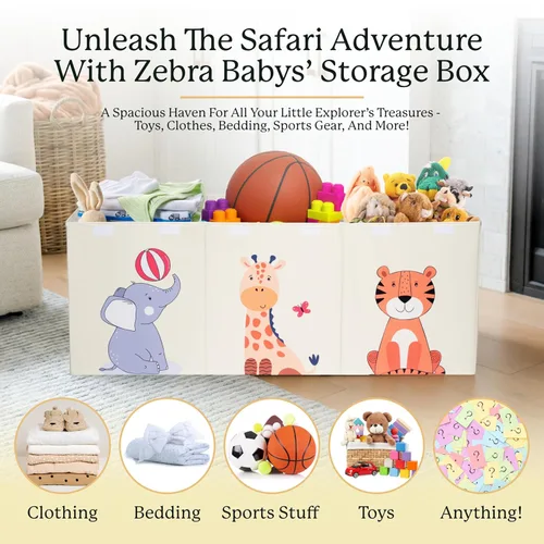 Miniatura 2 de Zebra Baby Organizador de almacenamiento de juguetes para niños y niños pequeños, 40 x 13.5 x 16.5 pulgadas, baúl plegable grande para juguetes