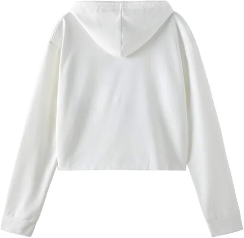Miniatura 2 de ZSYKD Sudadera corta de manga larga con estampado de letras para mujer color blanco Blanco