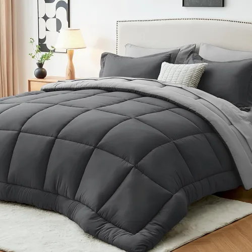 Miniatura 20 de Sasttie Juego de edredón tamaño individual, 5 piezas de cama reversible en una bolsa, juego completo de ropa de cama que incluye edredón, sábana