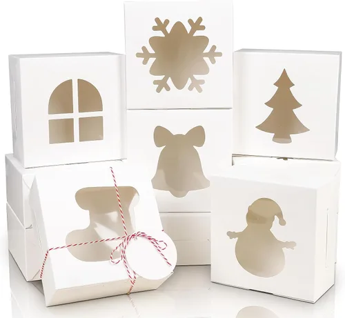 Miniatura 15 de COTOPHER 18 piezas de cajas para galletas de Navidad con ventana, 4 x 4 x 2.5 pulgadas, cajas de panadería blancas para regalos, mini cajas
