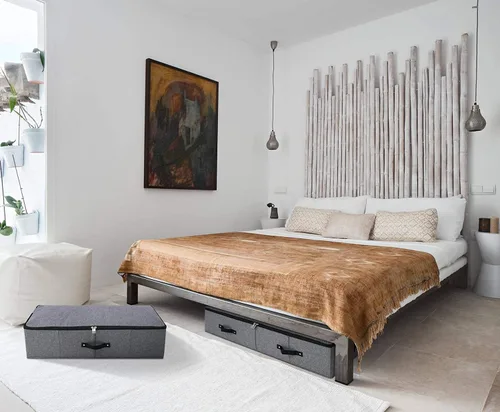 Miniatura 6 de 2 cajas de almacenamiento plegables debajo de la cama con forro de soporte de plástico, asas, tapa con cremallera, mantas, ropa y edredones