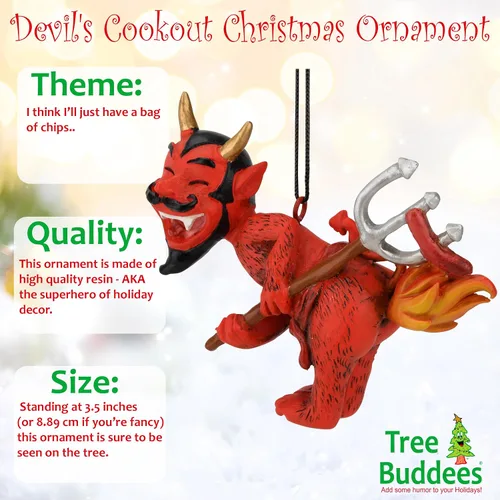 Miniatura 2 de Tree Buddees Devil's Cookout - Adorno navideño divertido con el diablo cocinando un perro caliente