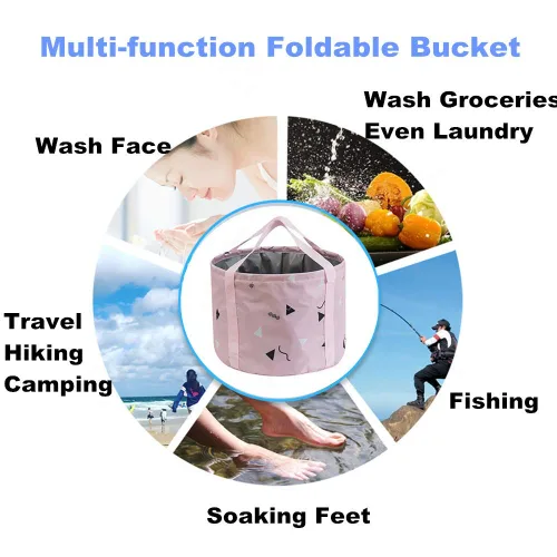 Miniatura 4 de Bolsa plegable de 14L para remojar pies con asas para niñas y mujeres, spa de pedicura portátil para pies, bañera plegable para baño, camping y Rosa