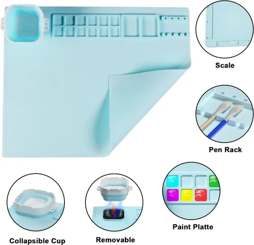 Miniatura 3 de Tapete de silicona para manualidades, tapete de pintura de silicona de 20 x 16 pulgadas con taza, hoja de silicona antiadherente para fundición