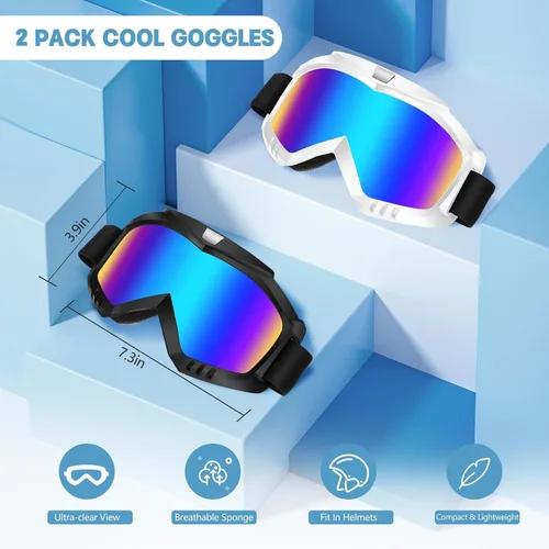 Miniatura 2 de Paquete de 2 gafas de motocross – Motocicleta, ATV, equitación, esquí, resistente al viento gafas de carreras