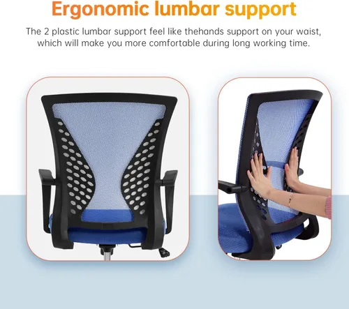 Miniatura 6 de Silla de Oficina Ergonómica Silla de Escritorio Silla de Malla para Computadora con Soporte Lumbar Reposabrazos Giratoria con Ruedas Ajustable Silla