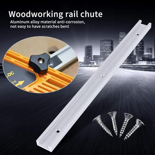 Miniatura 2 de Pistas en T de 15.748 in, pista de ranura en T de carpintería de aleación de aluminio con tornillos autorroscantes Carril de canal para carpintería
