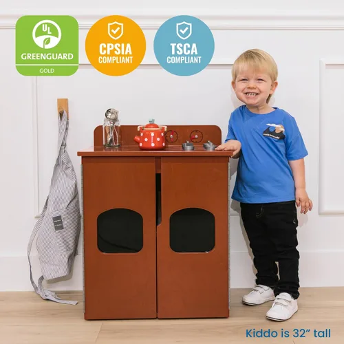 Miniatura 6 de ECR4Kids Estufa de Cocina de Juguete, Set de Juego de Madera, Nogal Oscuro
