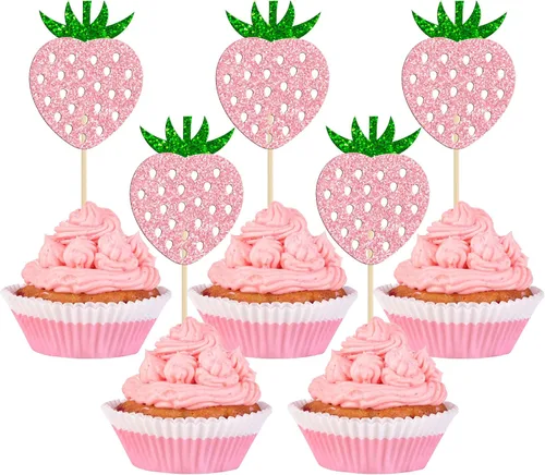 Miniatura 11 de Ephlyn Paquete de 24 adornos dorados para cupcakes Sweet Oh Baby de fresa, para baby shower, cumpleaños, cumpleaños, cupcakes, suministros de fiesta