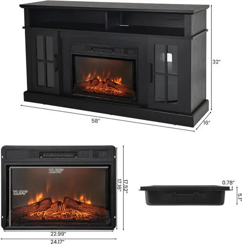 Miniatura 4 de Tangkula Soporte de TV con chimenea para televisores de hasta 65 pulgadas, consola de TV con chimenea eléctrica con control remoto, protección Marrón
