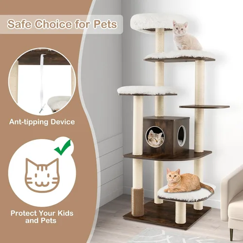 Miniatura 5 de PETSITE Árbol alto para gatos de interior, torre moderna de varios niveles para gatos de 71 pulgadas con perca de felpa, cómodo condominio