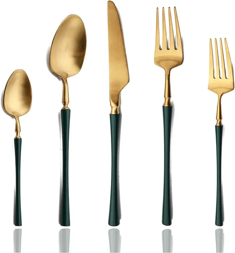 Miniatura 12 de JASHII Silverware - Juego de utensilios de cocina de acero inoxidable 304 de 20 piezas para 4, incluye cucharas, tenedores, cuchillos, acabado mate