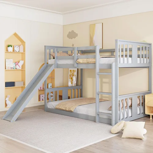 Flieks Litera individual sobre individual con tobogán y escalera, litera para familia, niños, adolescentes, no necesita somier