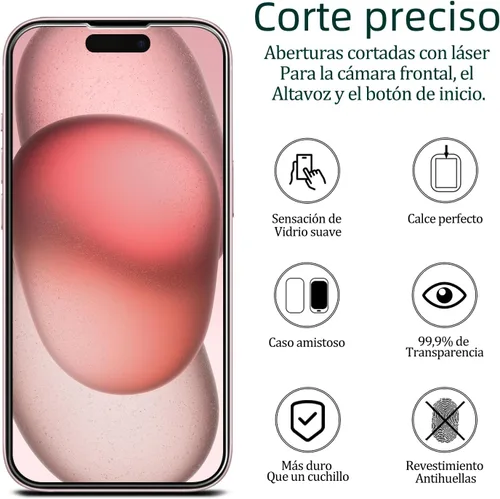 Miniatura 2 de KAREEN Paquete de 2 protectores de pantalla para iPhone 15/ iPhone 15 Pro, película de vidrio templado de 6.1 pulgadas, dureza 9H, antiarañazos, sin