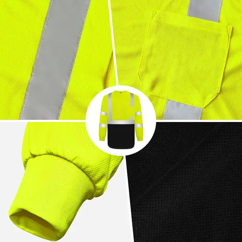 Miniatura 5 de TCCFCCT Camisetas de manga larga de alta visibilidad para hombres y mujeres - Clase 3 Hi Vis, camisas de trabajo de seguridad reflectantes con fondo