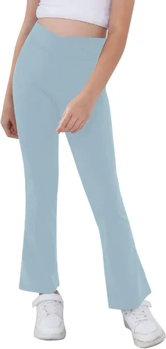 Miniatura 32 de Pantalones de yoga para niñas, cintura cruzada, pierna ancha, pantalones acampanados de entrenamiento de cintura alta
