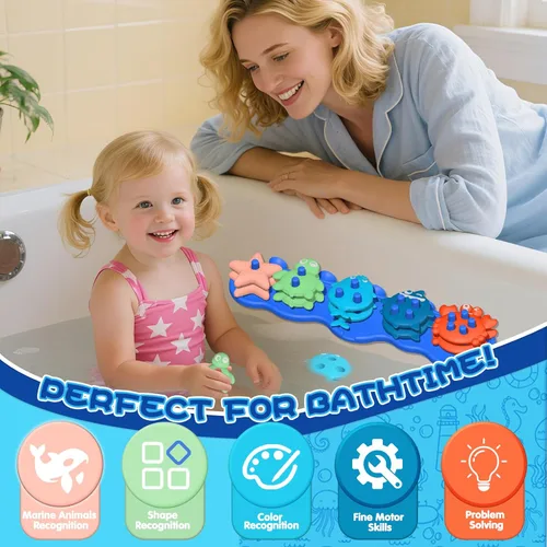 Miniatura 2 de Juguetes de baño para bebés, silicona de alta calidad, sin moho, para clasificar y apilar formas de animales del océano, juguetes de baño para niños