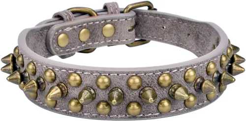 Miniatura 12 de Collar ajustable de piel sintética con remaches de clavos para gatos, cachorros y perros.