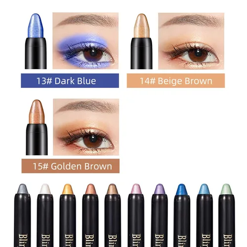 Miniatura 4 de Juego de 15 colores de sombra de ojos con purpurina en barra, lápiz de sombra de ojos en crema de perlas brillantes, lápiz de sombra de ojos suave