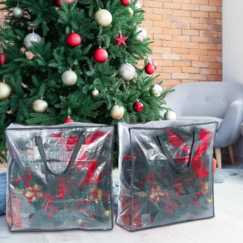 Miniatura 5 de 8 bolsas transparentes de almacenamiento de coronas de 26 pulgadas, contenedor de guirnaldas, guirnalda de puertas, soporte de almacenamiento de Gris