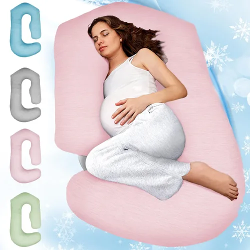 Miniatura 11 de PILLANI Almohadas de embarazo para dormir - Almohada de cuerpo completo en forma de V C U con funda extraíble, almohada de maternidad refrescante