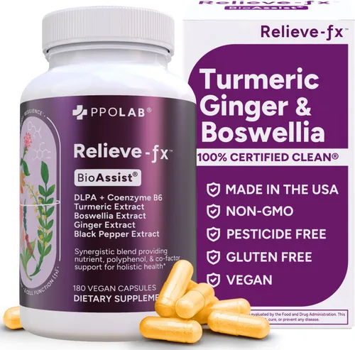 Miniatura 10 de Relieve-fx DLPA Boswellia - Suplemento de jengibre y cúrcuma para la salud de la inflamación, corazón, intestino, calambres, articulaciones