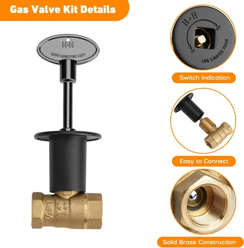Miniatura 6 de Skyflame Kit de válvula de llave de gas recta de 1/2 pulgada para fogata y chimenea con brida y llave de 3 pulgadas, negro plano