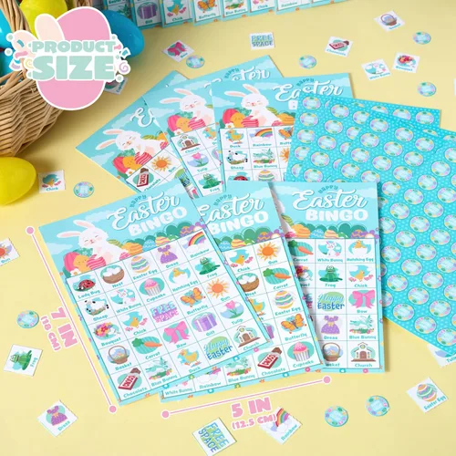Miniatura 4 de JOYIN Tarjeta de bingo de Pascua para 28 jugadores (5 x 5) con color azul para niños, niñas y adultos, juegos de Pascua, actividades escolares