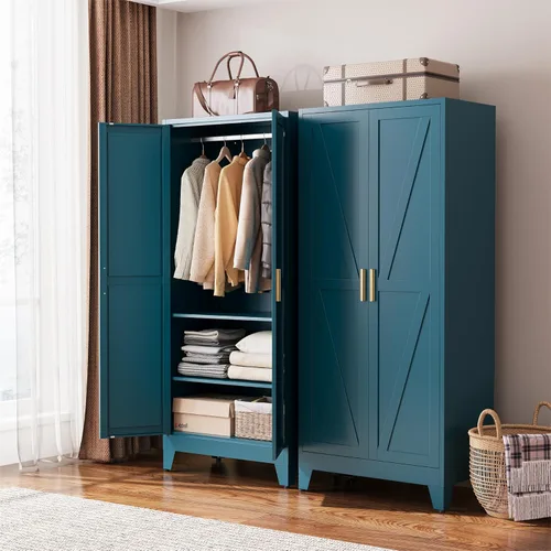 COFaR Armoire - Armario para armario, armario convertible de metal 2 en 1 de 71 pulgadas con barra y estantes ajustables, organizador independiente