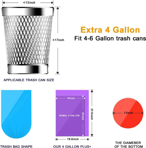 Miniatura 2 de KONE Bolsas de basura de 4 galones, 168 unidades, extragruesas, pequeñas, pequeñas bolsas de basura para baño, hogar, oficina, cocina