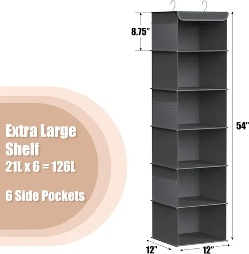 Miniatura 3 de Simple Houseware Organizador de armario colgante de 6 estantes, gris oscuro