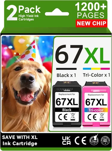 67XL - Cartucho de tinta compatible con HP Ink 67, compatible con cartuchos de tinta HP 67, color negro, paquete combinado para impresora DeskJet