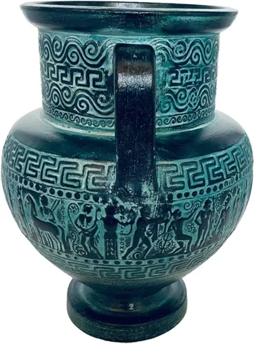 Miniatura 2 de Alivio terracota cerámica ánfora 8.3 in,pátina verde,Escenas de la mitología griega antigua