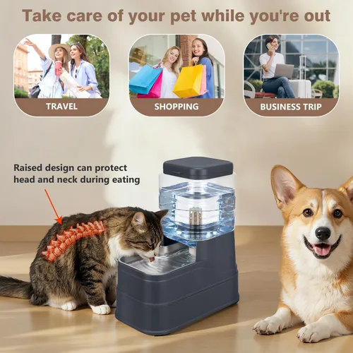 Miniatura 6 de Dispensador automático de agua para perros de 1.1 galones, comedero por gravedad para gatos con cuenco de acero inoxidable, cuencos elevados
