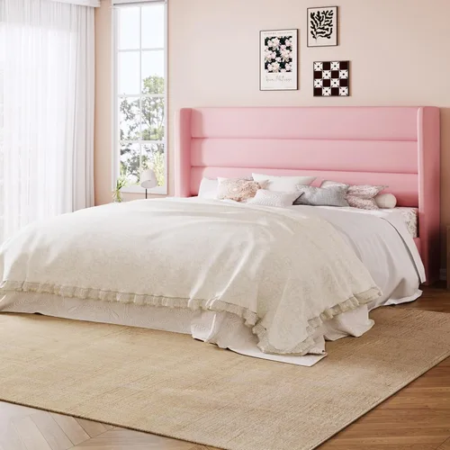 Miniatura 13 de Allewie - Base de cama tamaño Queen con cabecera acolchada tapizada en terciopelo con respaldo abatido, sin necesidad de somier, espacio de Blanco