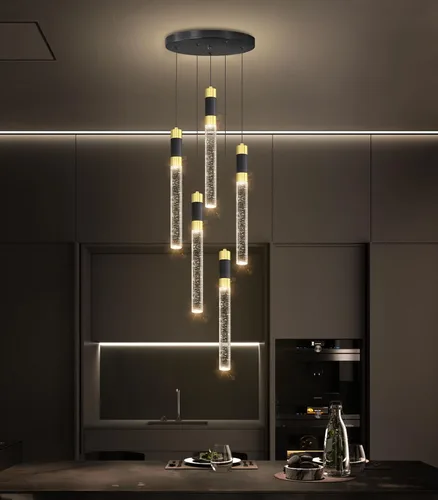 Miniatura 12 de Lámpara de araña moderna de 118 pulgadas con 12 luces para sala de estar, luminaria LED regulable para entrada, luz de techo alto, iluminación