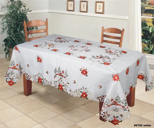 Miniatura 5 de Creative Linens Juego de 4 manteles individuales bordados de Navidad de 11 x 17 pulgadas, diseño de flor de pascua roja con árbol de Navidad