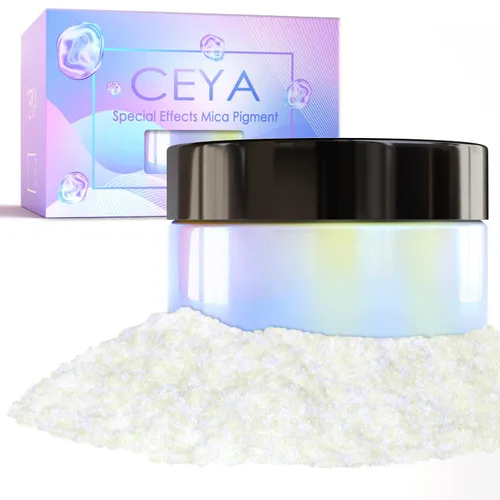 Miniatura 17 de Ceya Polvo de Mica de Interferencia, 50g/1.8oz Polvo de Uñas Cromado Blanco Hielo, Pigmento de Efecto Perlescente de Cambio de Color de Grado