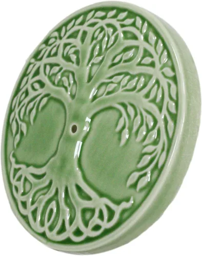 Miniatura 4 de Ebros Gift Wicca Símbolos Sagrados Árbol de la Vida Celta Yggdrasil Medallón Redondo de Cerámica Soporte de Varilla de Incienso, Quemador de Plato
