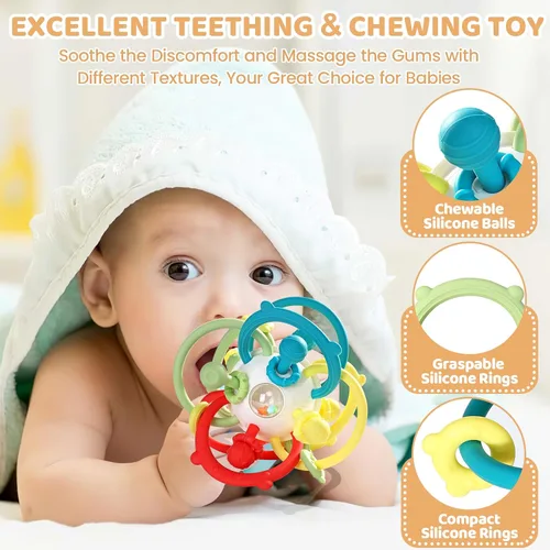 Miniatura 2 de Orzbow Sonajero y juguetes sensoriales de dentición para bebé, juguetes mordedores Montessori para bebés de 3 a 12 meses, juguetes masticables