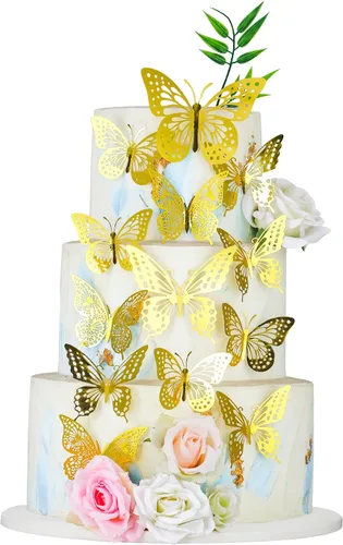 Miniatura 13 de Gyufise Paquete de 36 adornos de mariposa 3D con láser negro para cupcakes, decoración hueca para cumpleaños, boda, fiesta de hadas, calcomanías