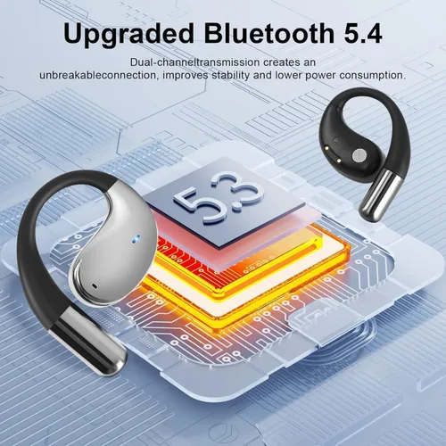 Miniatura 7 de Auriculares de conducción ósea de oído abierto, auriculares sobre la oreja con gancho ergonómico para la oreja, auriculares Bluetooth 5.4 con Negro