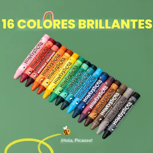Miniatura 7 de Honeysticks Crayones Jumbo (16 unidades) - Crayones no tóxicos - 100% pura cera de abejas y colores de grado alimenticio - 16 colores brillantes