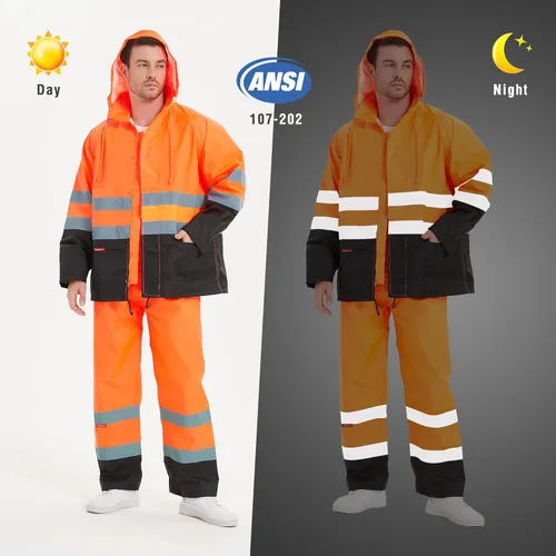 Miniatura 6 de ProtectX Ropa de lluvia impermeable de alta visibilidad para hombres y mujeres, chaqueta reflectante de seguridad y pantalón de alta visibilidad