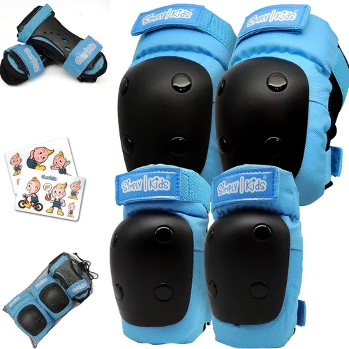 Miniatura 8 de Rodilleras y coderas con protectores de muñeca Simply Kids, tecnología HardSoft. Juego de equipo de protección certificado CPSIA. Rodilleras