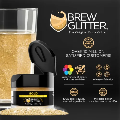 Miniatura 2 de Brew Glitter - Purpurina comestible para bebidas, cócteles, cerveza, adornar bebidas Certificado Kosher y Halal 100% comestible y de grado Dorado