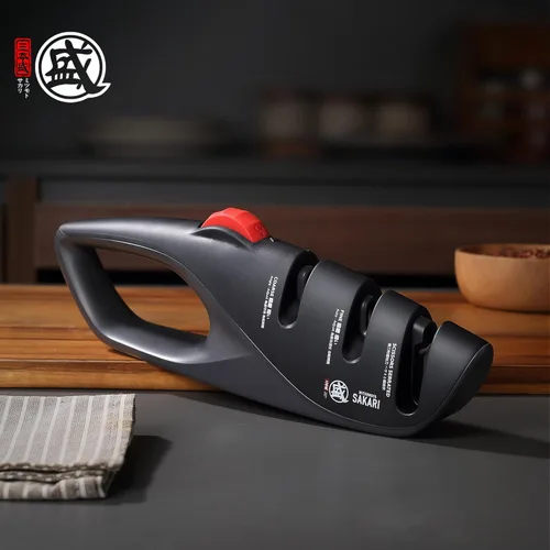 Miniatura 7 de MITSUMOTO SAKARI Afilador de cuchillos japonés de 3 etapas, afilador de cocina ajustable con ranuras gruesas, finas y para tijeras para cuchillos