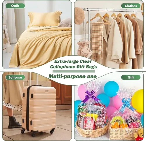Miniatura 6 de Paquete de 25 bolsas grandes de celofán de 24 x 30 pulgadas, bolsas de plástico transparente extra grandes de 0.091 in de grosor para cesta