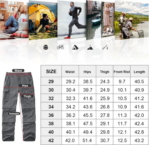 Miniatura 4 de Mens Hiking Pants Convertible Quick-Dry-Stretch-Lightweight Zip-Off Outdoor Waterproof Safari Scouts Fishing Pants