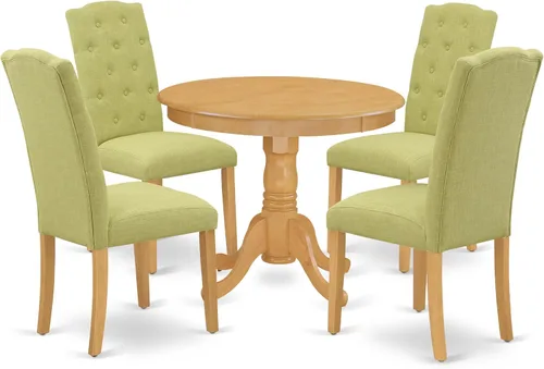 Miniatura 14 de East West Furniture ANCE3-LWH-15 - Juego de mesa de comedor moderno de 3 piezas que contiene una mesa de cocina redonda con pedestal y 2 sillas